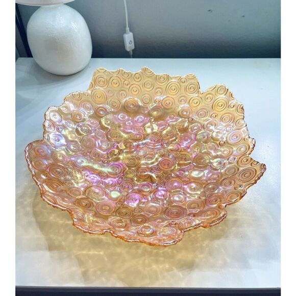 Amber Iridescent Decorative Bowl AKCAM Turkey 13 X 13 Rare - Picture 4 of 8